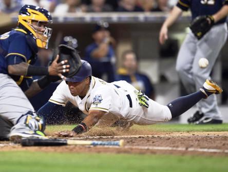 tag at plate, ball around knees