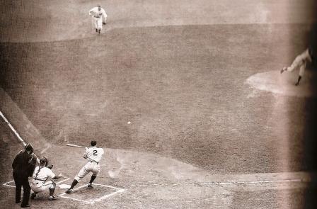 Red Rolfe, attempting to push a drag bunt past pitcher Dizzy Dean, 1938 World Series.